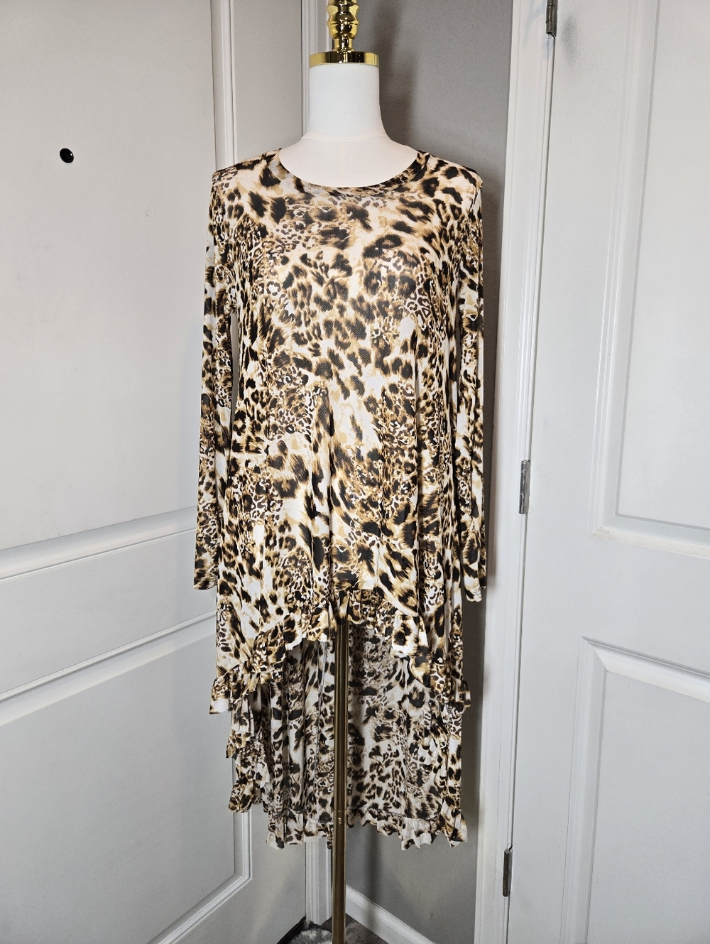 WATERMELON Women's Leopard Print High Low Hem Sheer Blouse Top Size Small